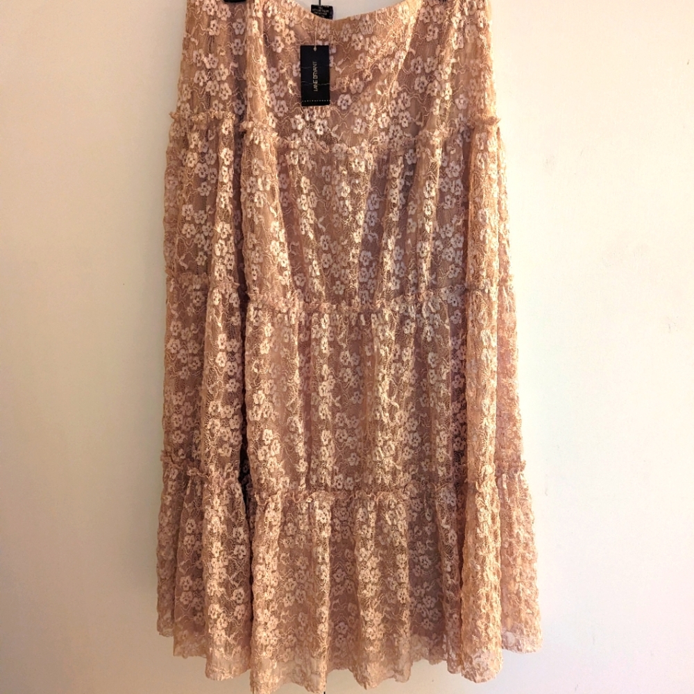 Vintage 90s Lane Bryant Lace Skirt Tan/Gold